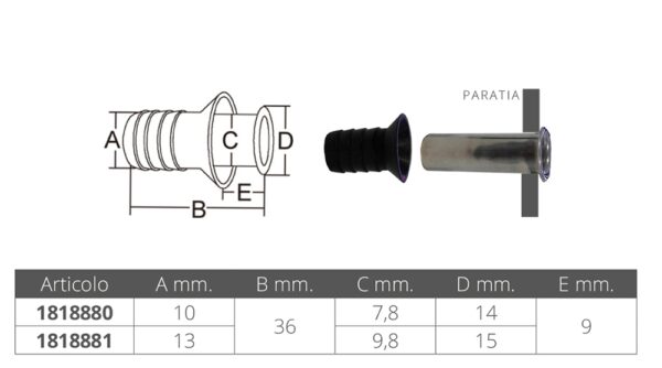 STAINLESS STEEL/ RUBBER THROUGH HULL