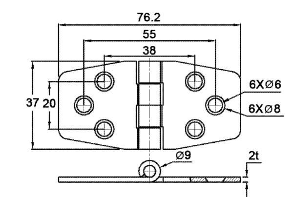 HINGE WITH COVER MM.76X37