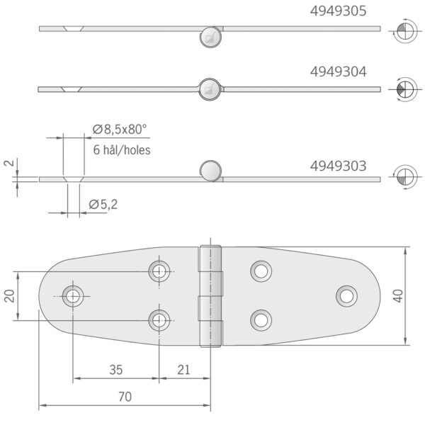 MIRROR POLISHED HINGES MM.140X40