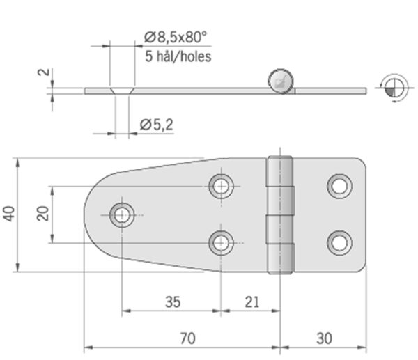 MIRROR POLISHED HINGES MM.100X40