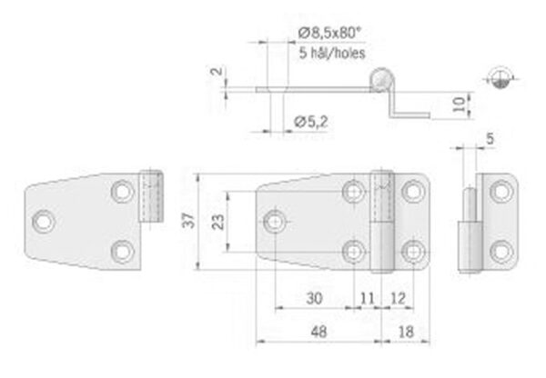 MIRROR POLISHED HINGES 66X37MM.